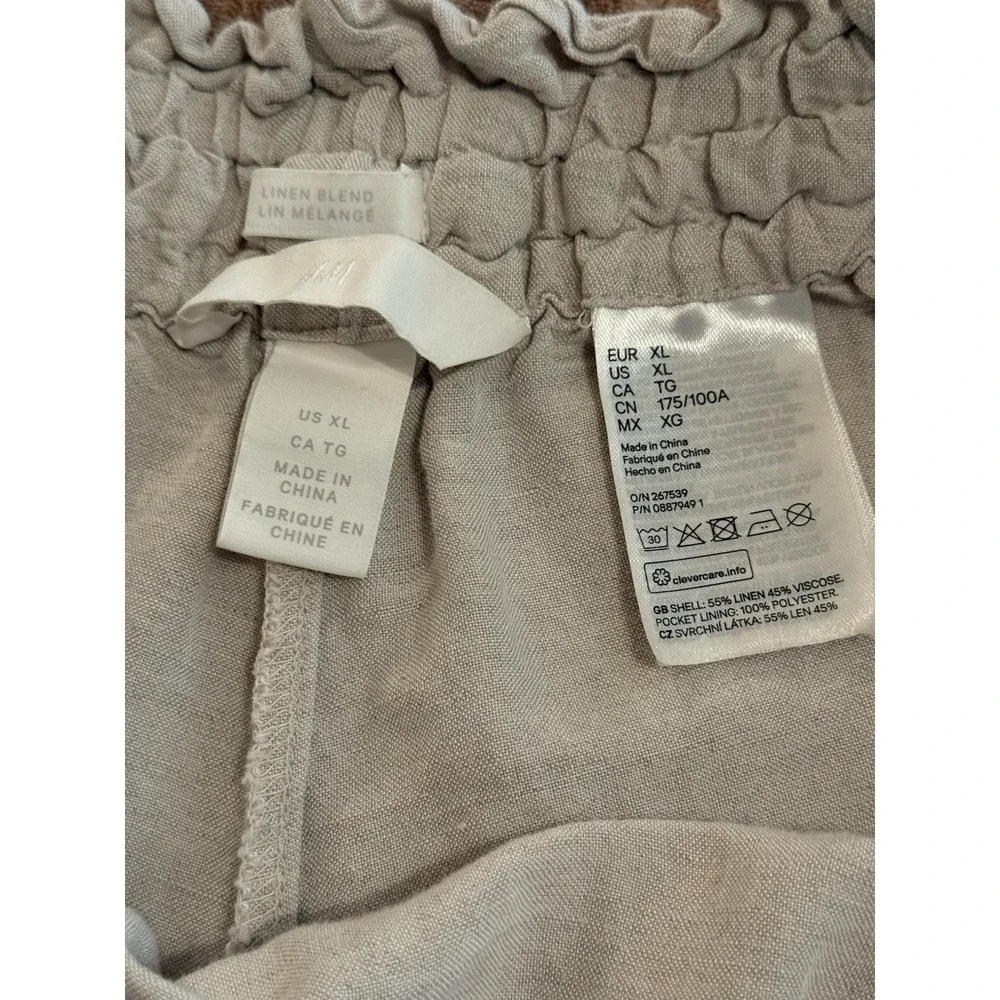 H&M Womens XL Pants Tan Linen Blend Beach Resort Vacation Casual Coastal